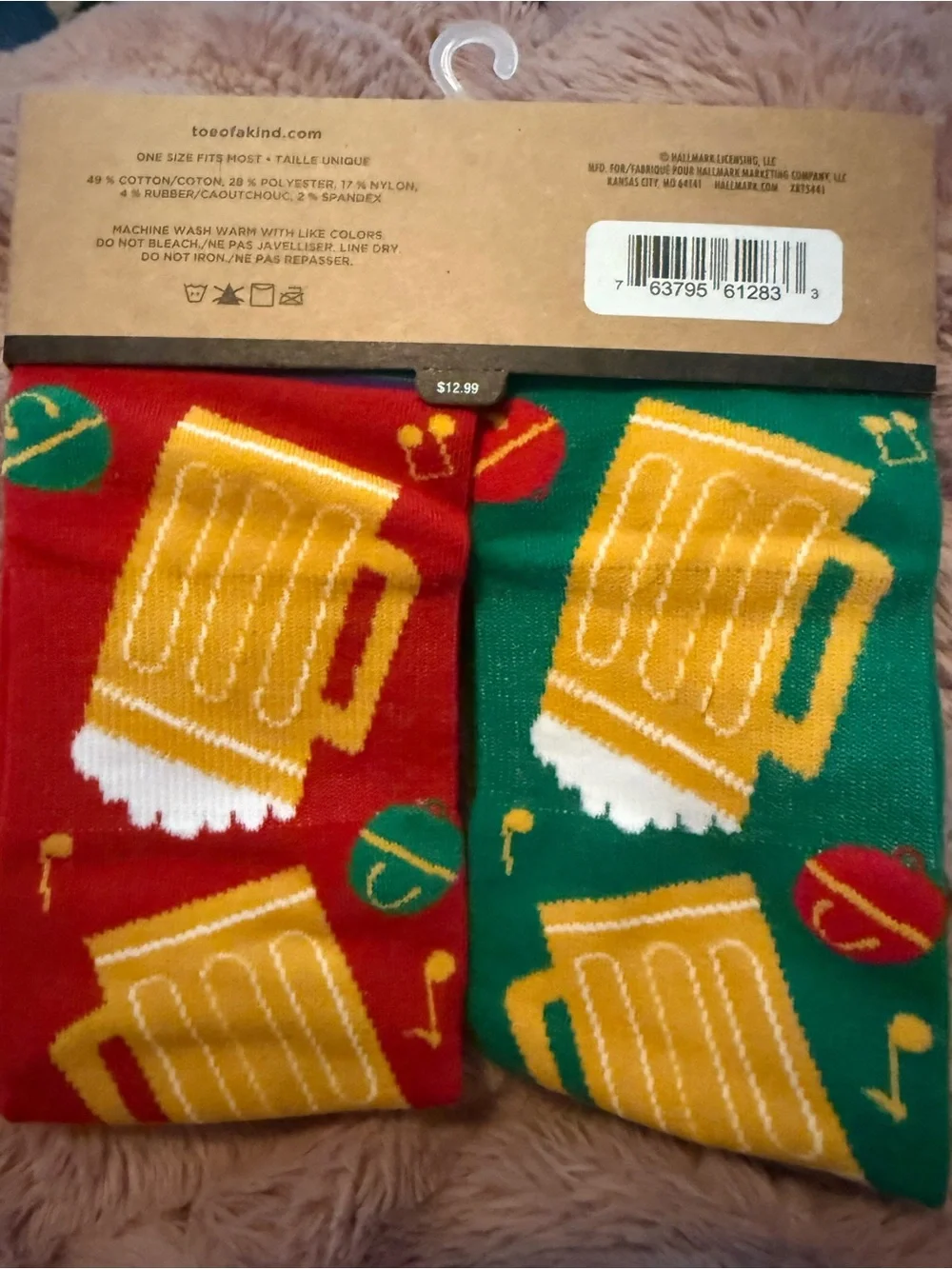 Cotton blend novelty crew socks, Hallmark -  Beer-themed Christmas socks 2-pack